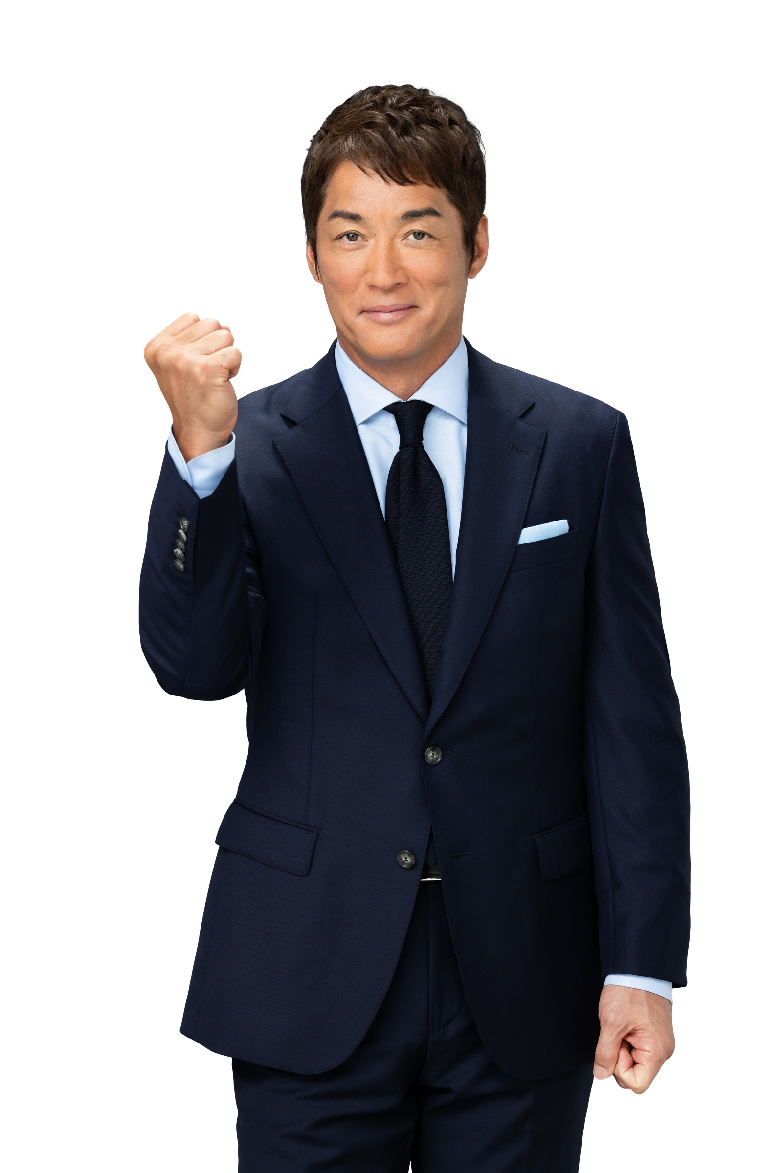 前向きな表情で拳を上げる長嶋一茂さん