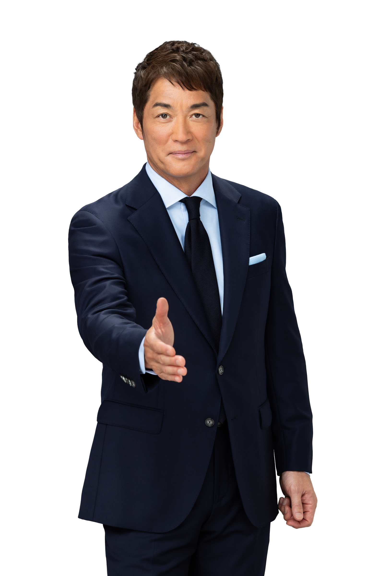 手を差し出して案内する長嶋一茂さん