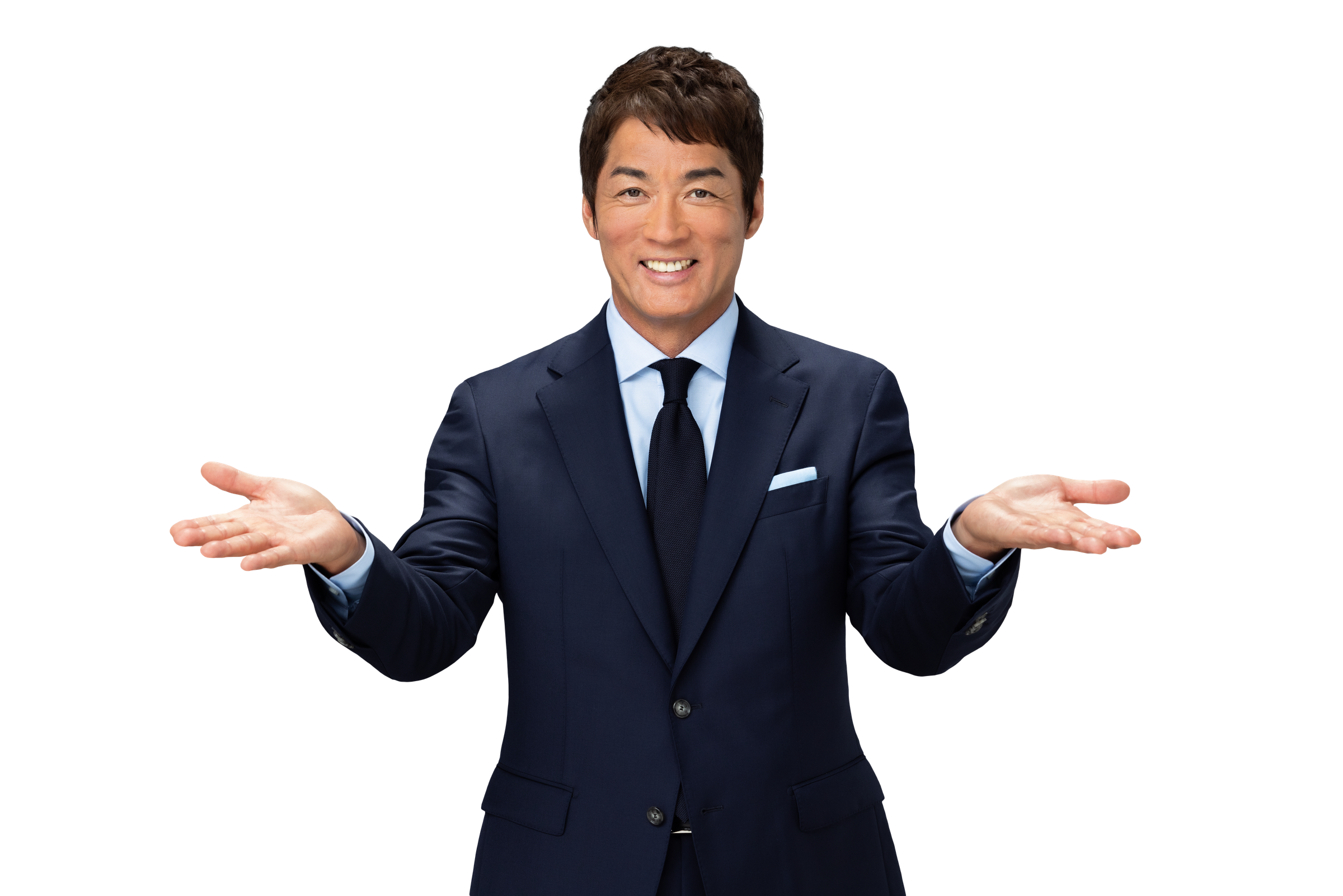 両手を広げて案内する長嶋一茂さん